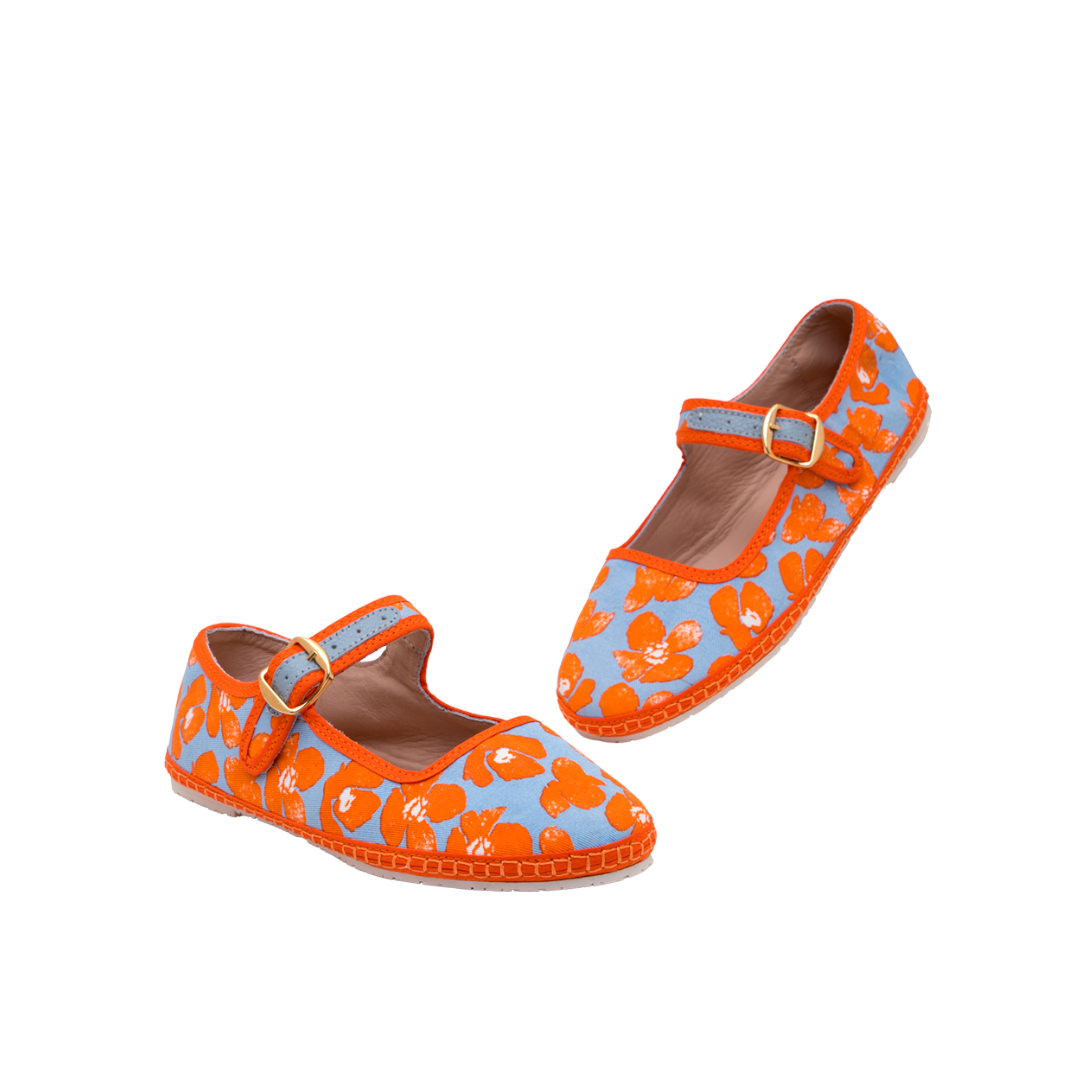Alpargata Makarena Textil - Flores Naranja